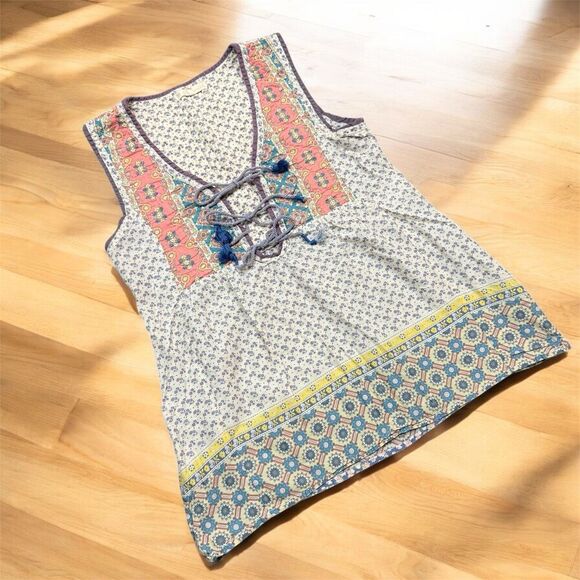 House of Harlow Quilted Boho Printed Paisley Cream Tie Sleeveless XS - Picture 1 of 6